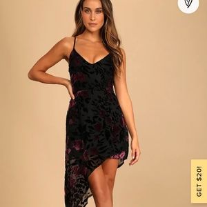 XL Evenings with You Black Floral Velvet Asymmetrical Dress from Lulus